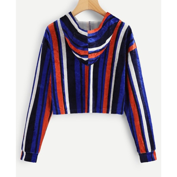 HP - Stripped Crushed Velvet Hooded Crop Pullover - Picture 3 of 5